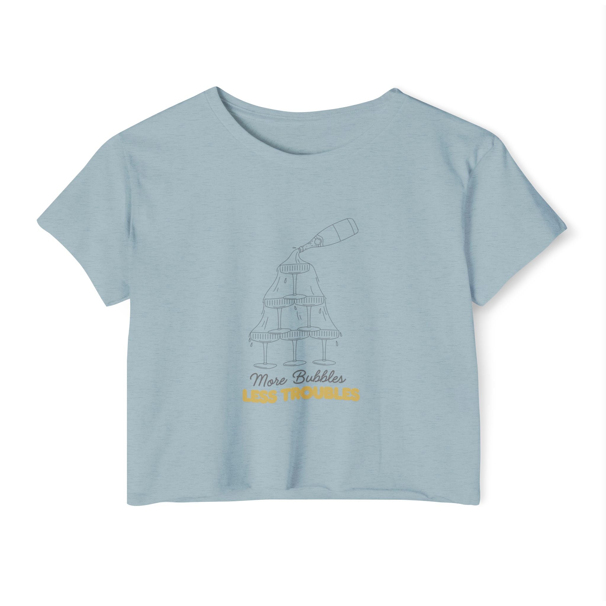 More Bubbles, Less Troubles - Gold - Festival Crop Top