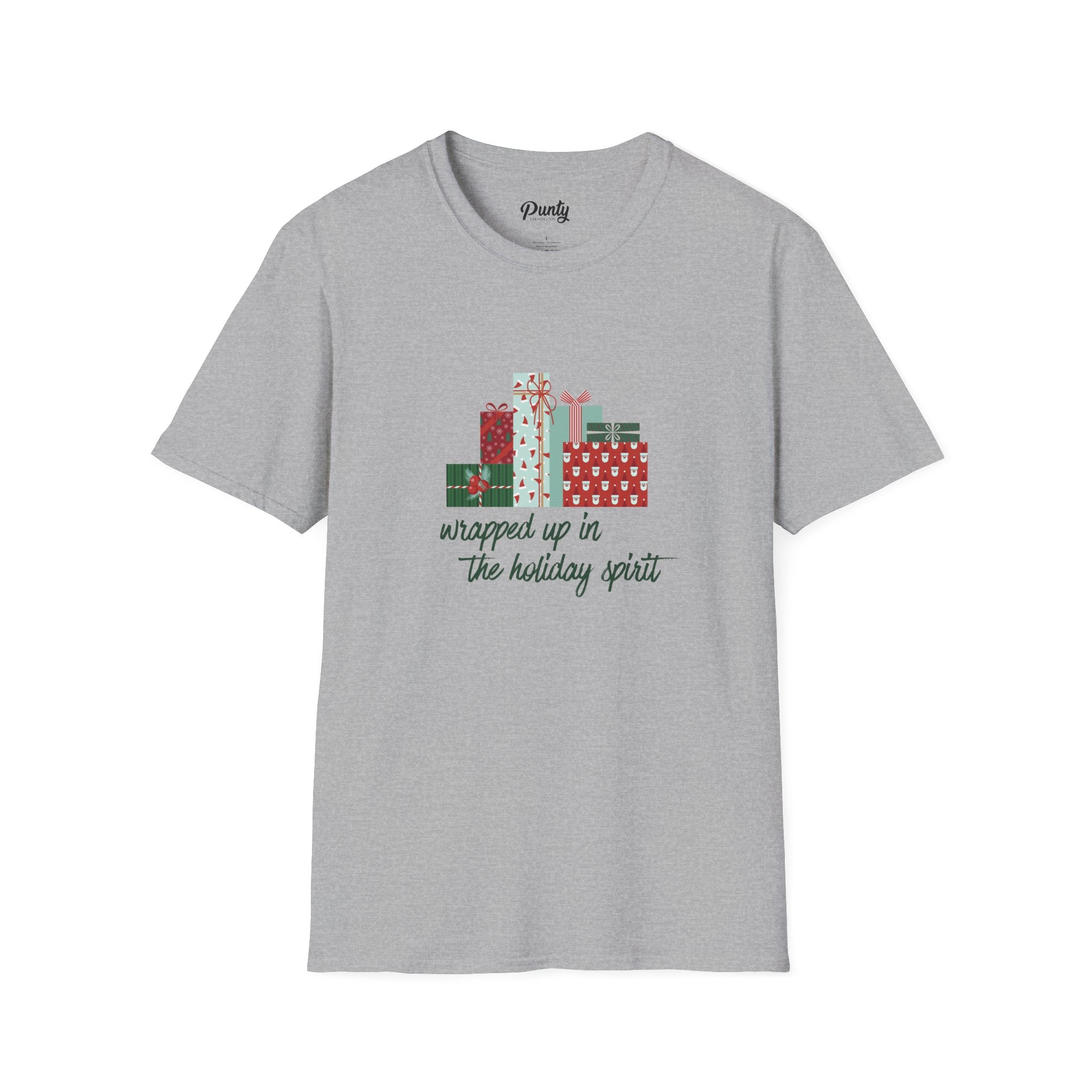 Wrapped Up In The Holiday Spirit - Red - Softstyle Cotton Tee