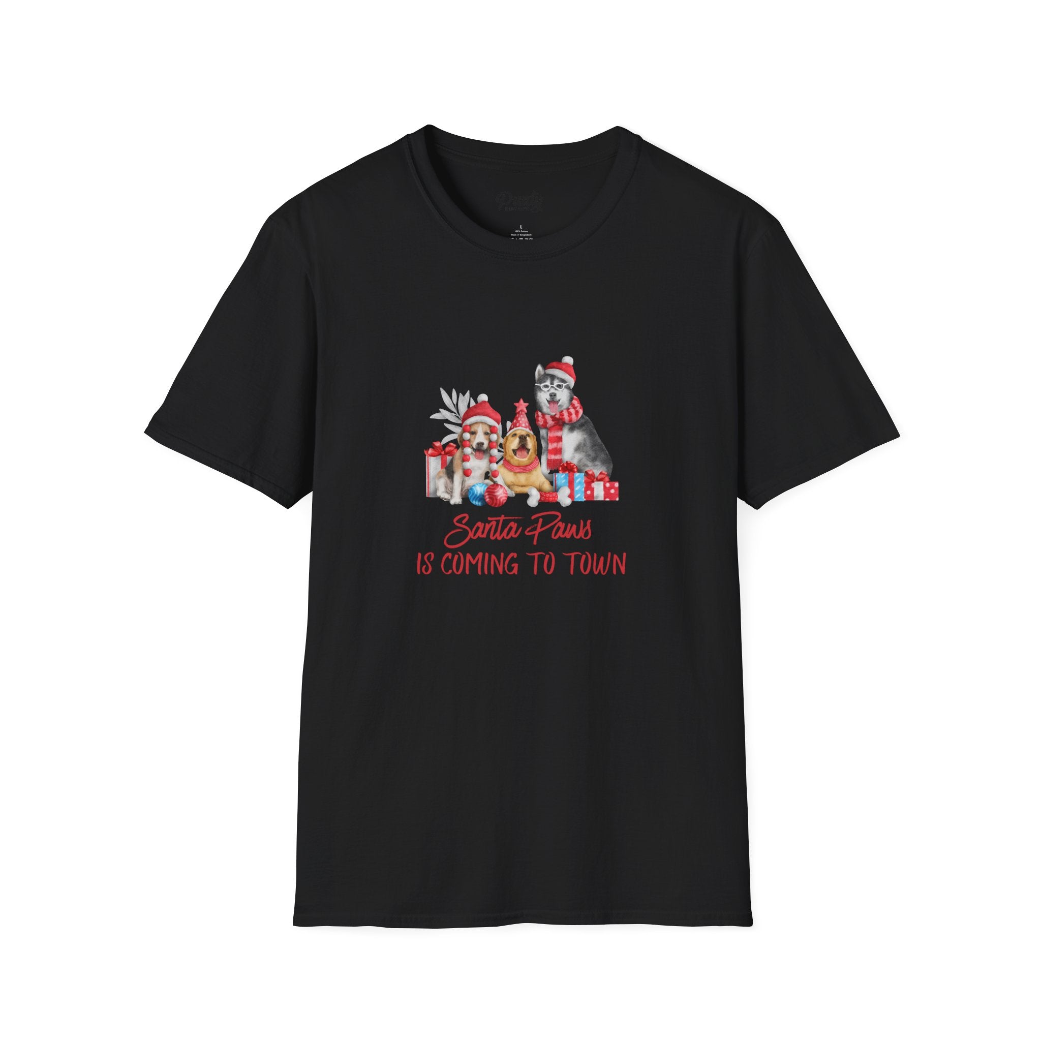 Santa Paws Is Coming To Town - Dogs - Softstyle Cotton Tee