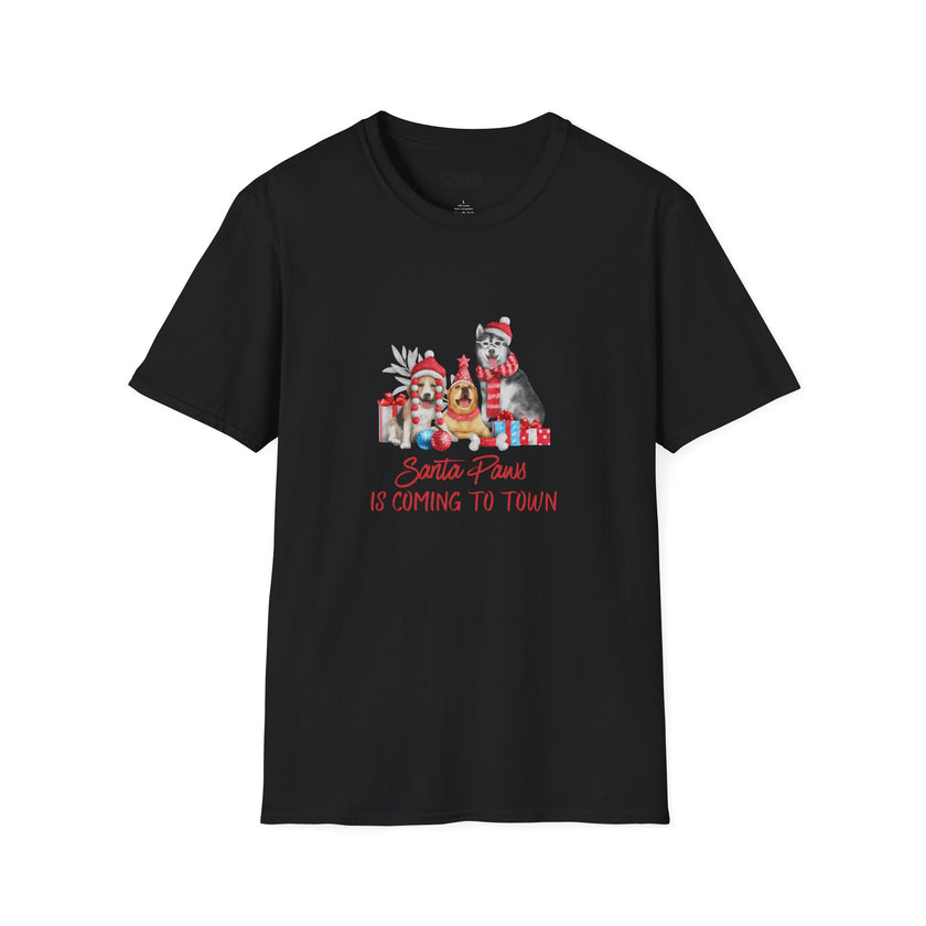 Santa Paws Is Coming To Town - Dogs - Softstyle Cotton Tee