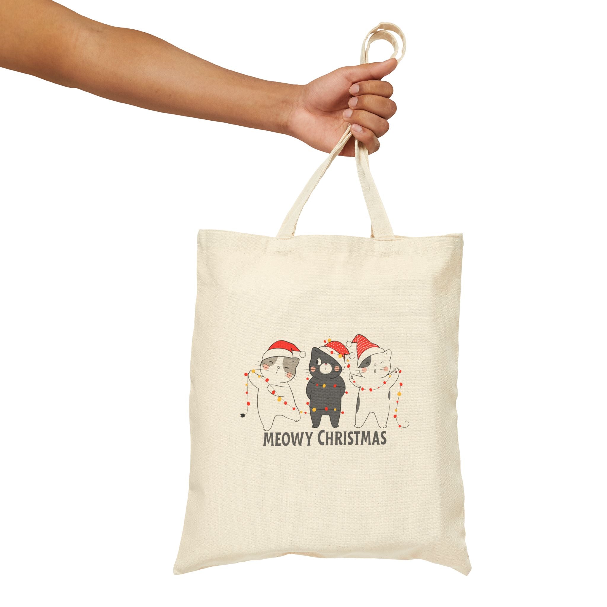 Meowy Christmas Cotton Canvas Tote Bag