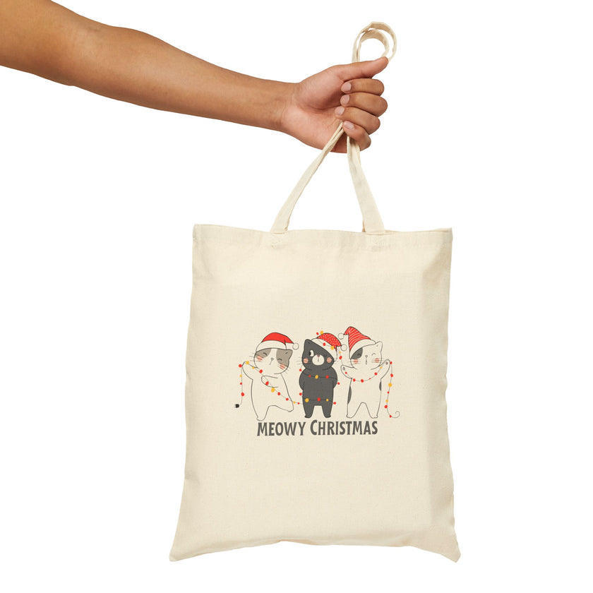 Meowy Christmas Cotton Canvas Tote Bag