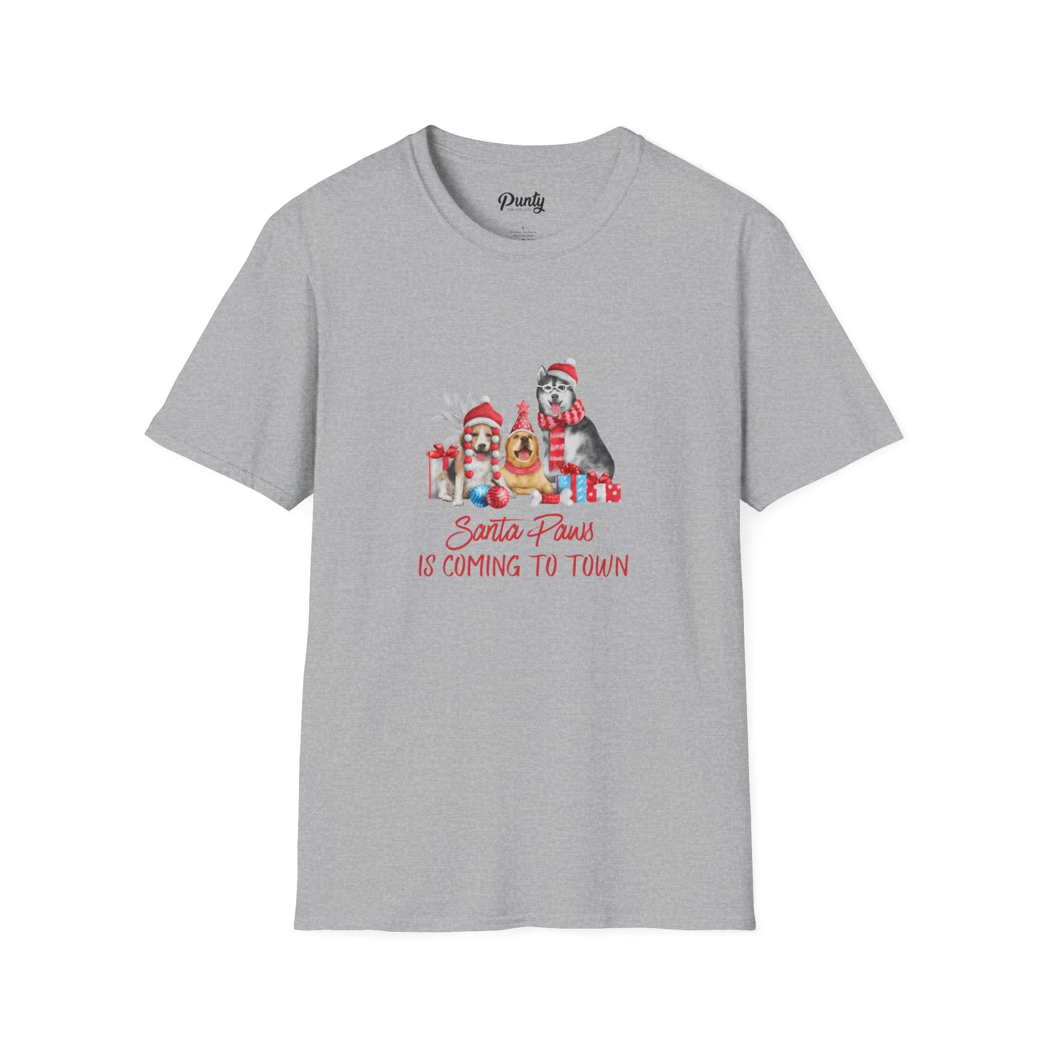 Santa Paws Is Coming To Town - Dogs - Softstyle Cotton Tee