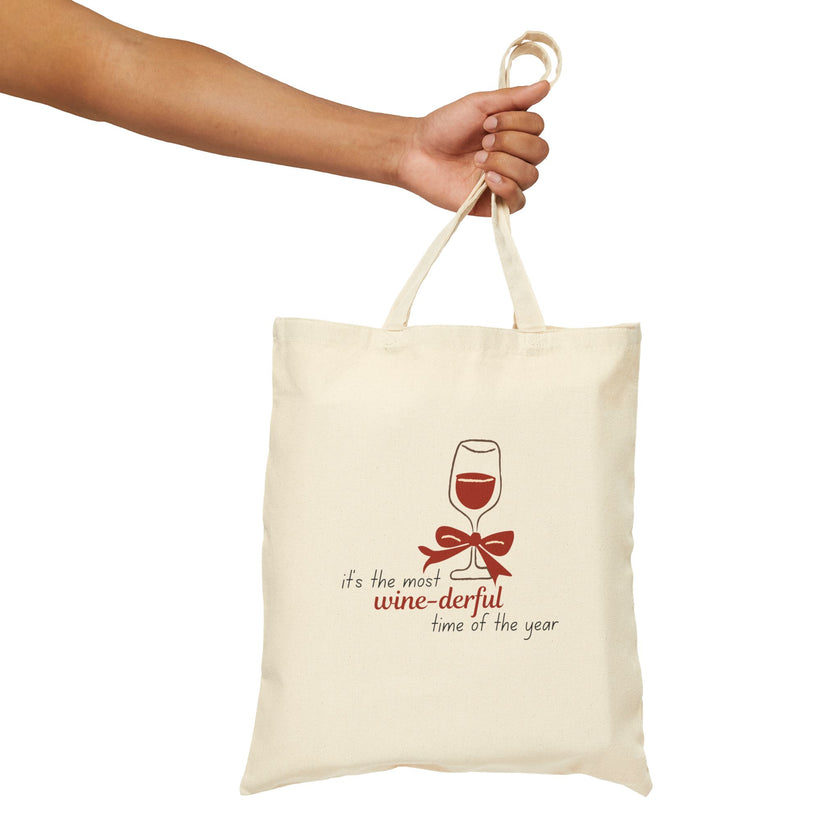 Most Winederful Time Of The Year - Bow - Cotton Canvas Tote Bag
