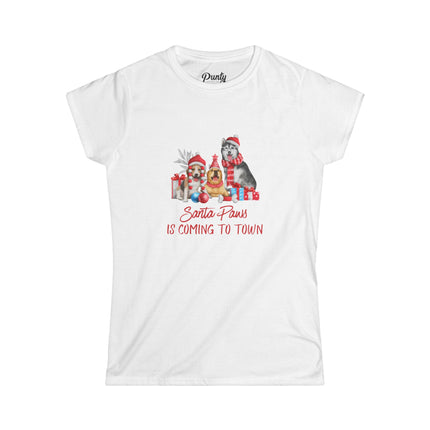 Santa Paws Is Coming To Town Fitted Softstyle Cotton Tee