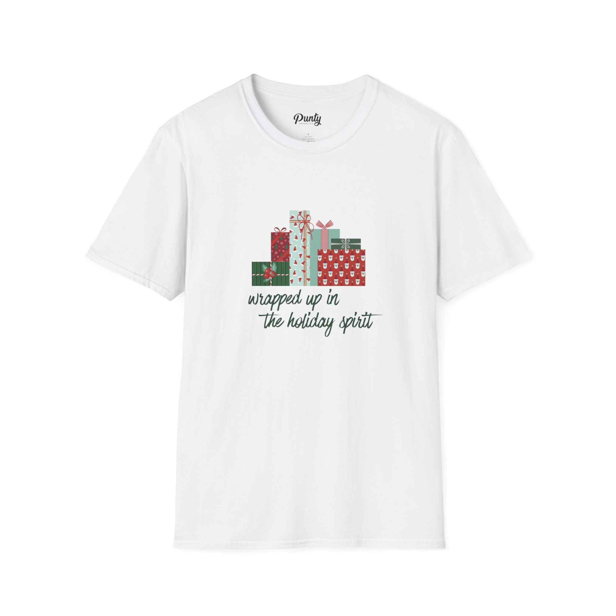 Wrapped Up In The Holiday Spirit - Red - Softstyle Cotton Tee