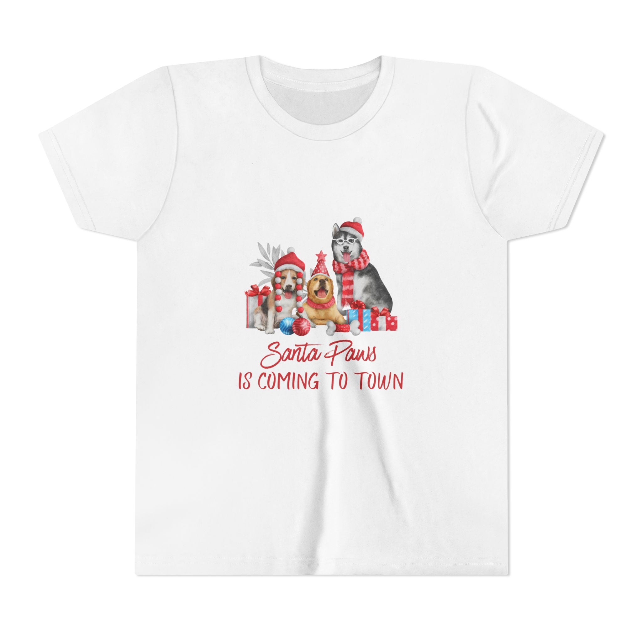 Santa Paws Is Coming To Town Youth Short Sleeve Tee