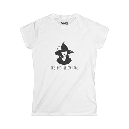 Resting Witch Face Black & White Fitted Softstyle Cotton Tee
