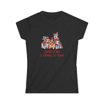 Santa Paws Is Coming To Town Fitted Softstyle Cotton Tee