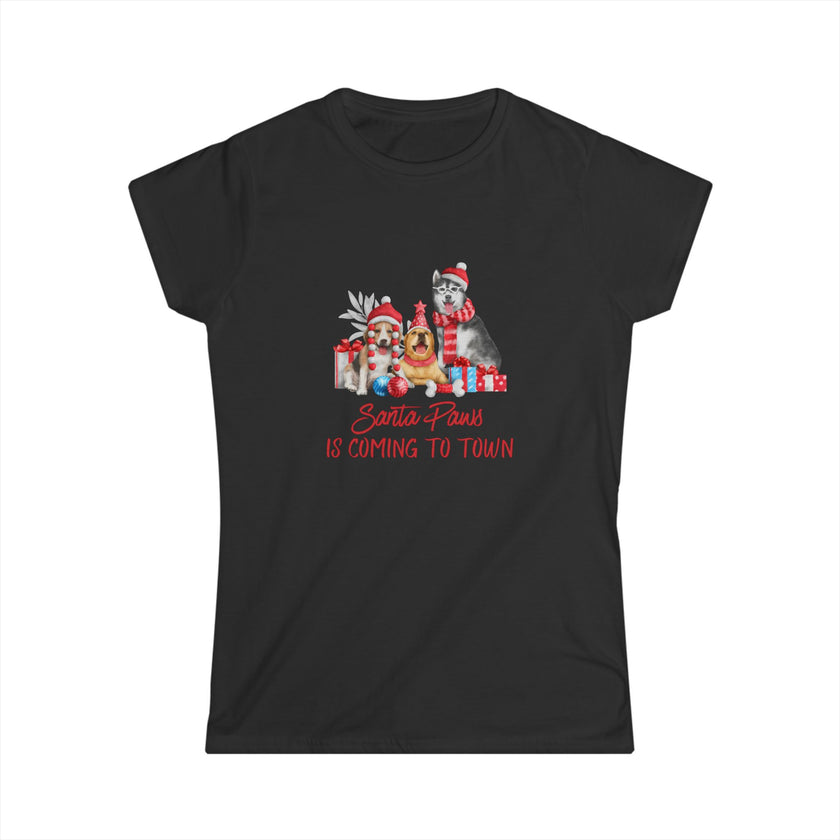 Santa Paws Is Coming To Town Fitted Softstyle Cotton Tee
