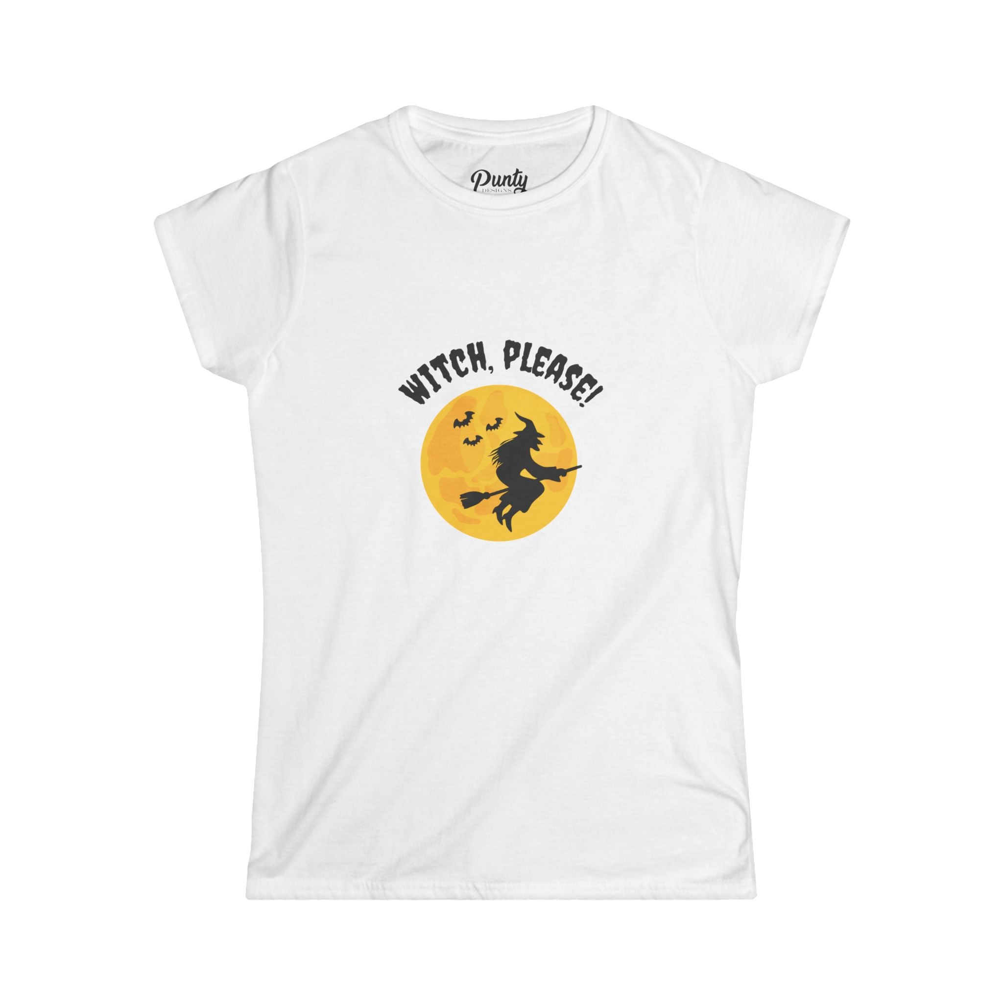 Witch Please- Flying Witch Fitted Softstyle Cotton Tee