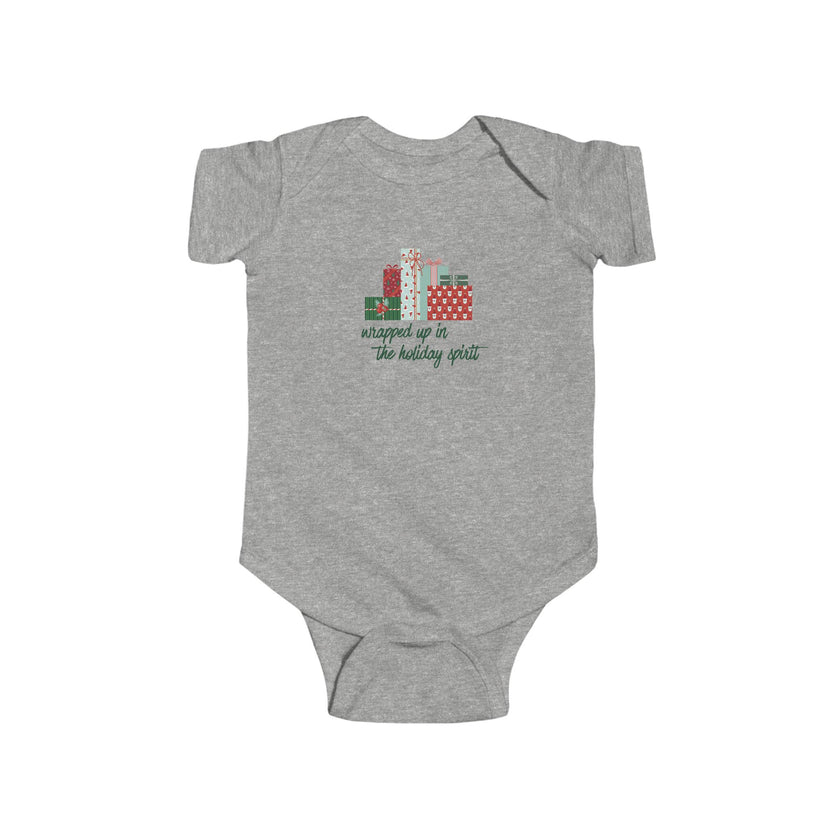 Wrapped Up In The Holiday Spirit- Red- Baby Onesie