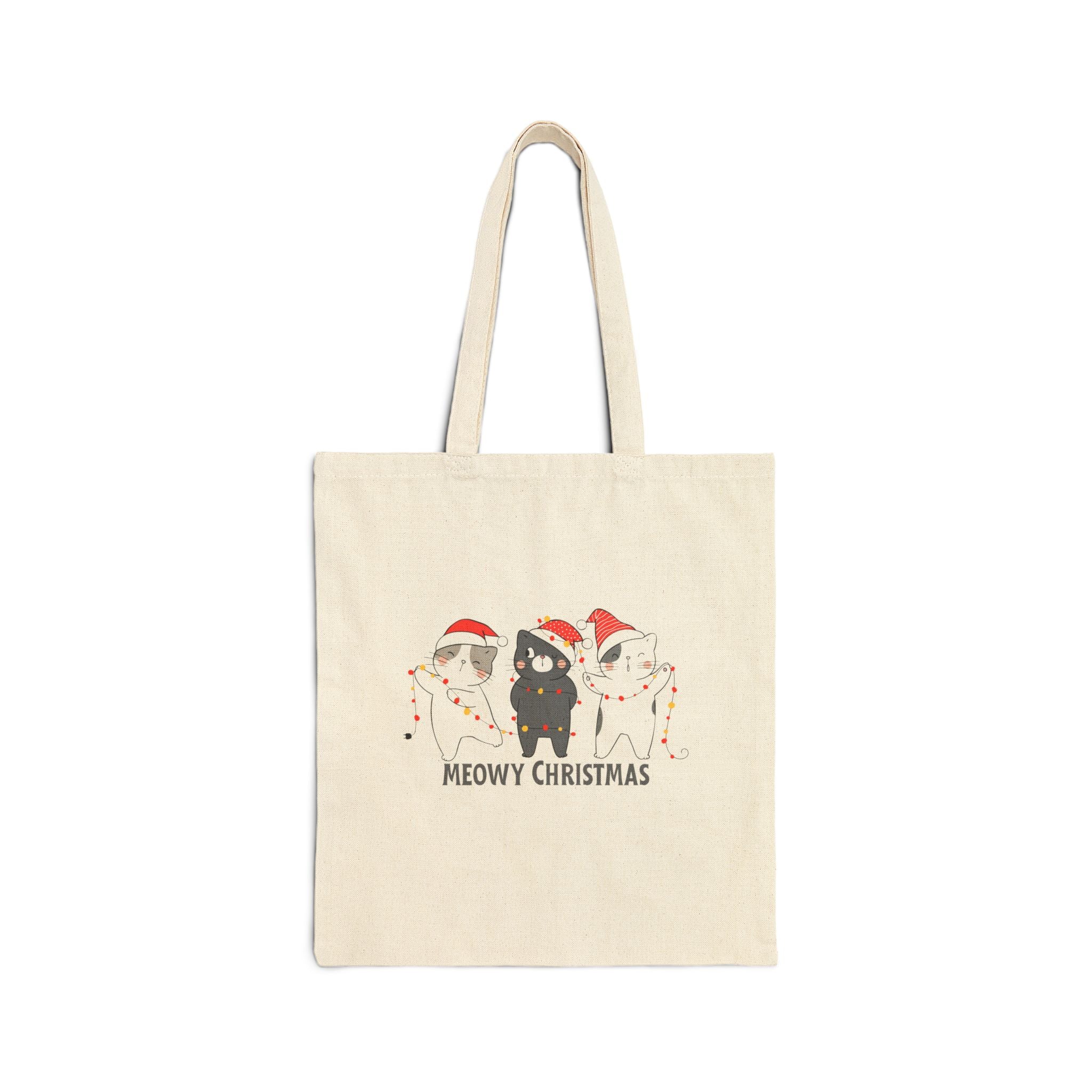 Meowy Christmas Cotton Canvas Tote Bag