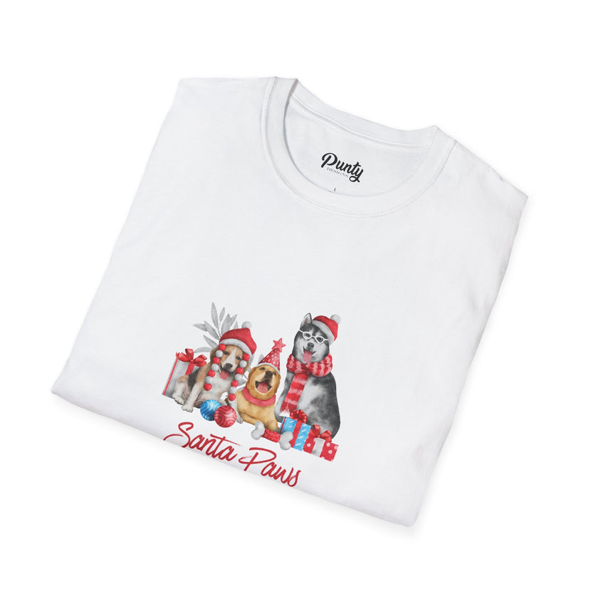 Santa Paws Is Coming To Town - Dogs - Softstyle Cotton Tee