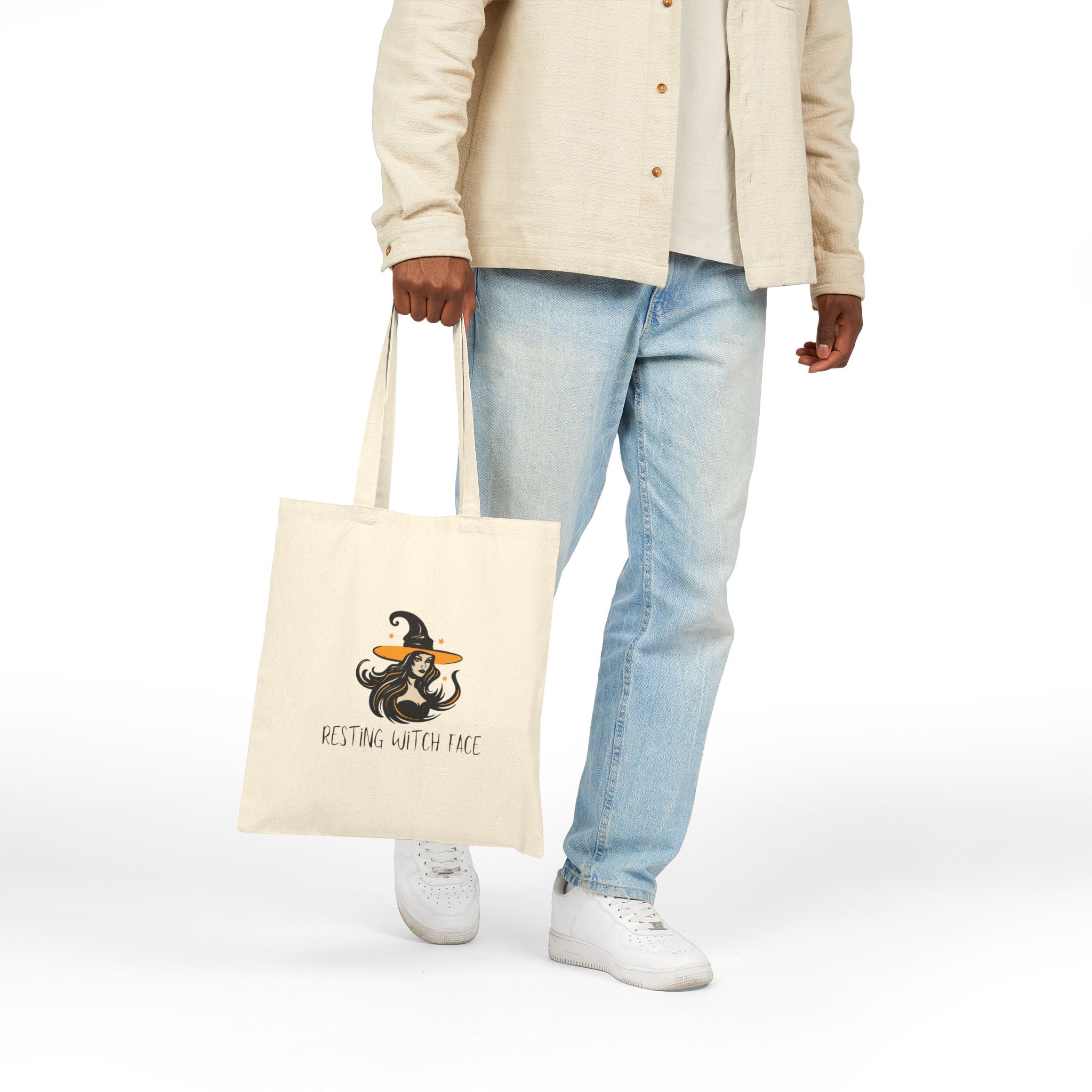 Resting Witch Face Cotton Canvas Tote