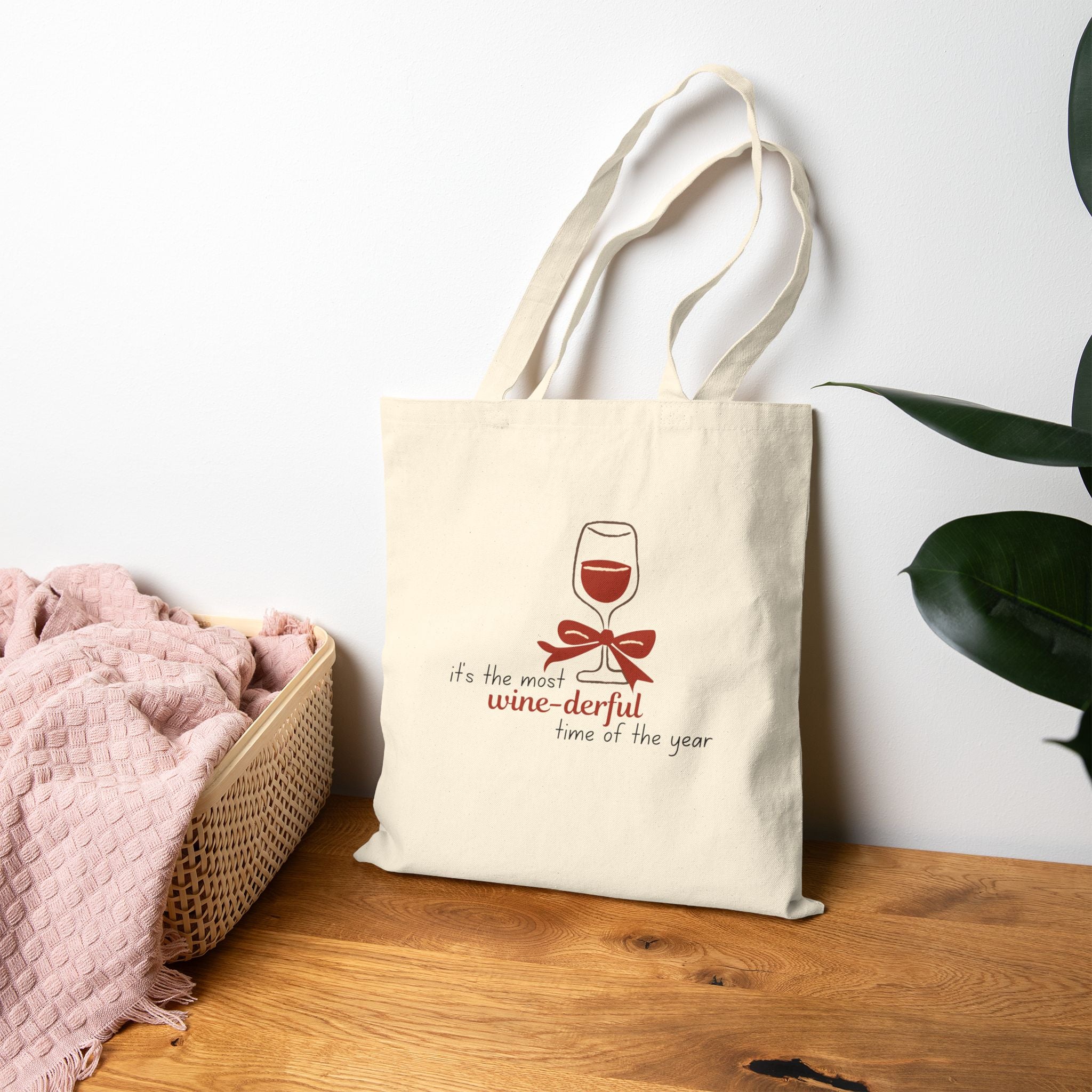 Most Winederful Time Of The Year - Bow - Cotton Canvas Tote Bag