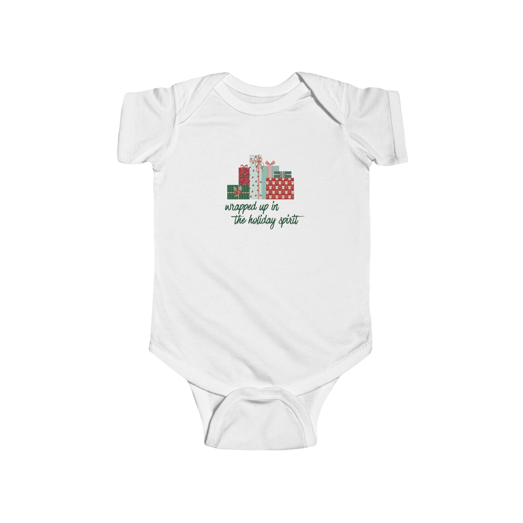 Wrapped Up In The Holiday Spirit- Red- Baby Onesie
