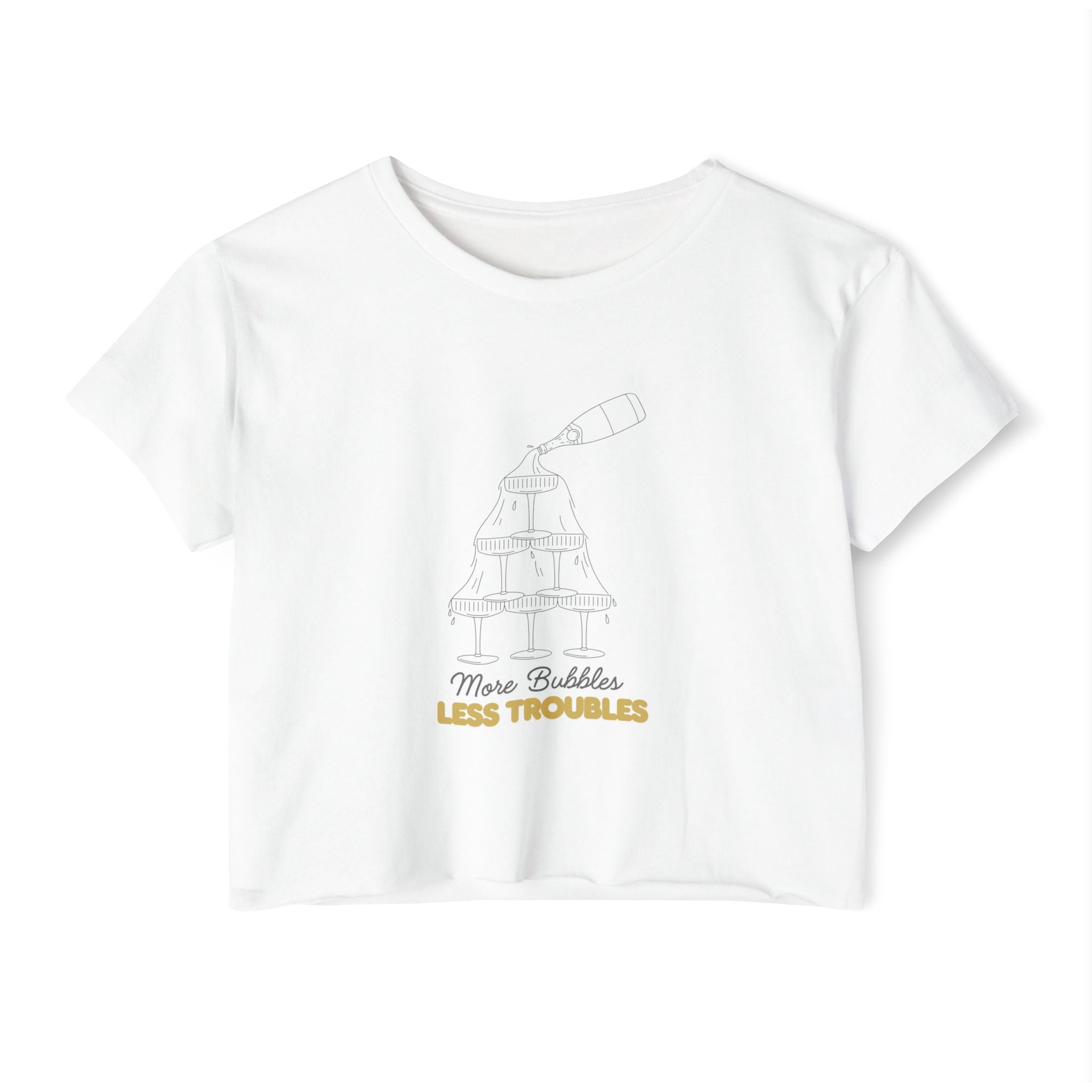 More Bubbles, Less Troubles - Gold - Festival Crop Top