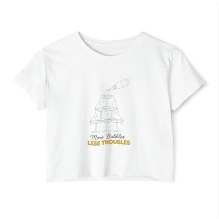 More Bubbles, Less Troubles - Gold - Festival Crop Top