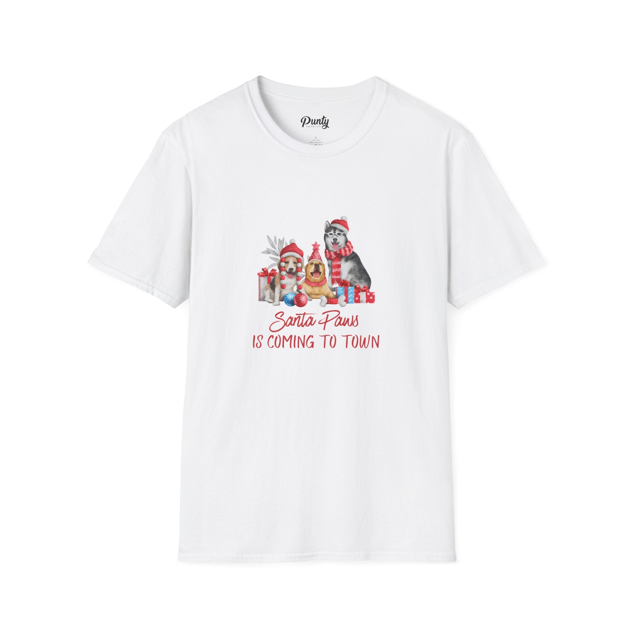 Santa Paws Is Coming To Town - Dogs - Softstyle Cotton Tee