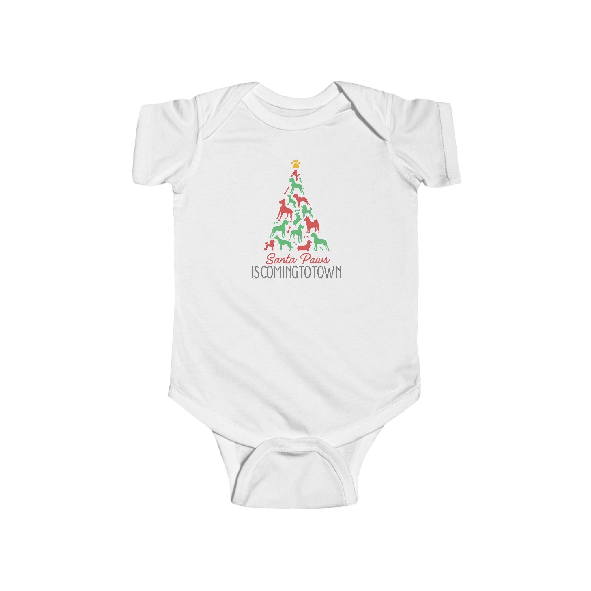 Santa Paws Is Coming To Town- Tree- Baby Onesie