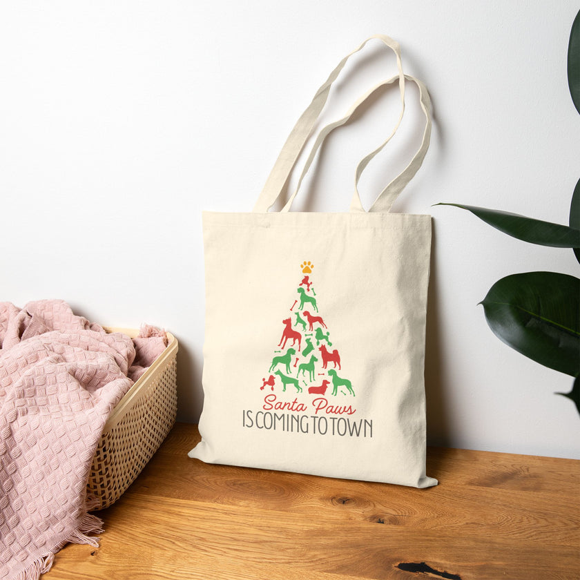 Santa Paws Cotton Canvas Tote Bag