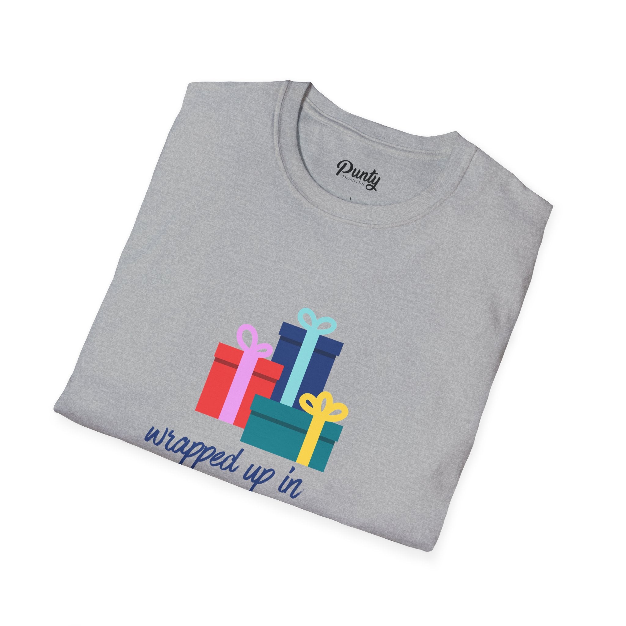 Wrapped Up In The Holiday Spirit - Blue - Softstyle Cotton Tee