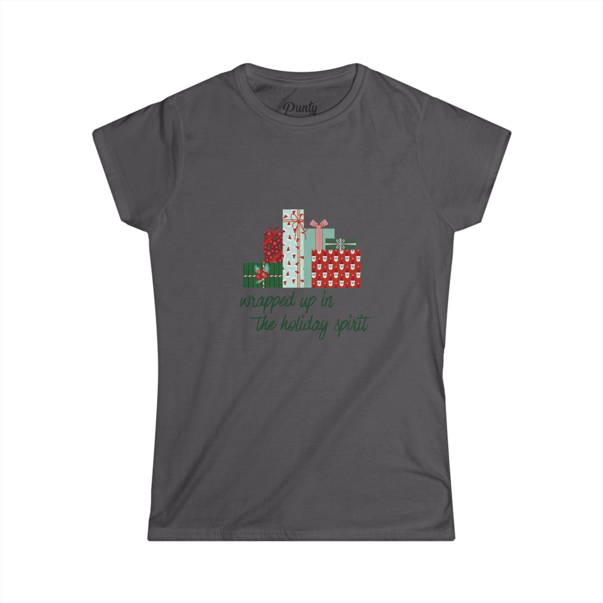 Wrapped Up In The Holiday Spirit- Red- Fitted Softstyle Cotton Tee