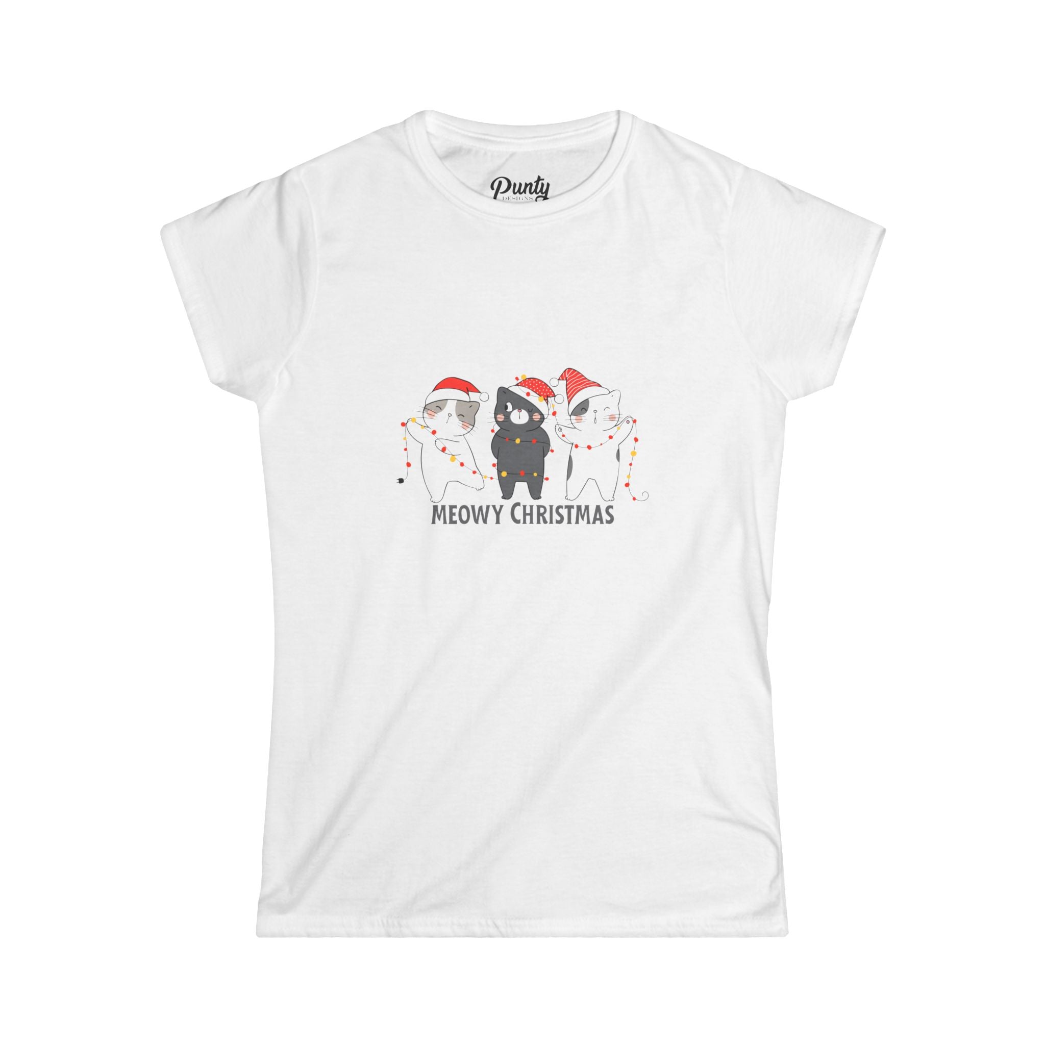 Meowy Christmas Fitted Softstyle Cotton Tee