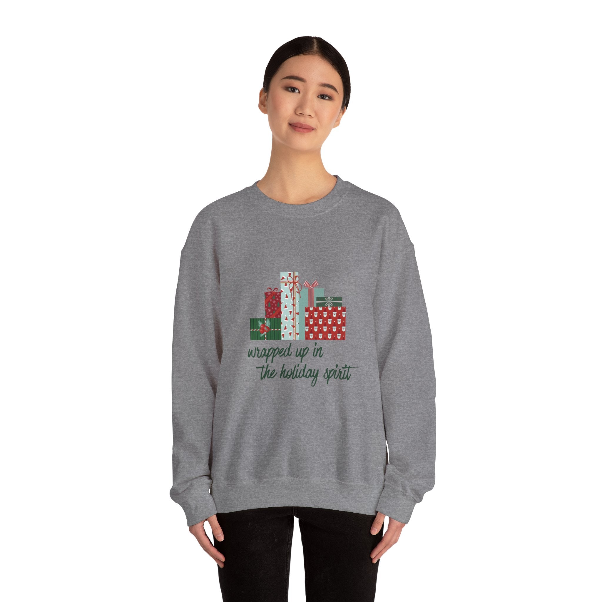 Wrapped Up In The Holiday Spirit- Red Crewneck Sweatshirt