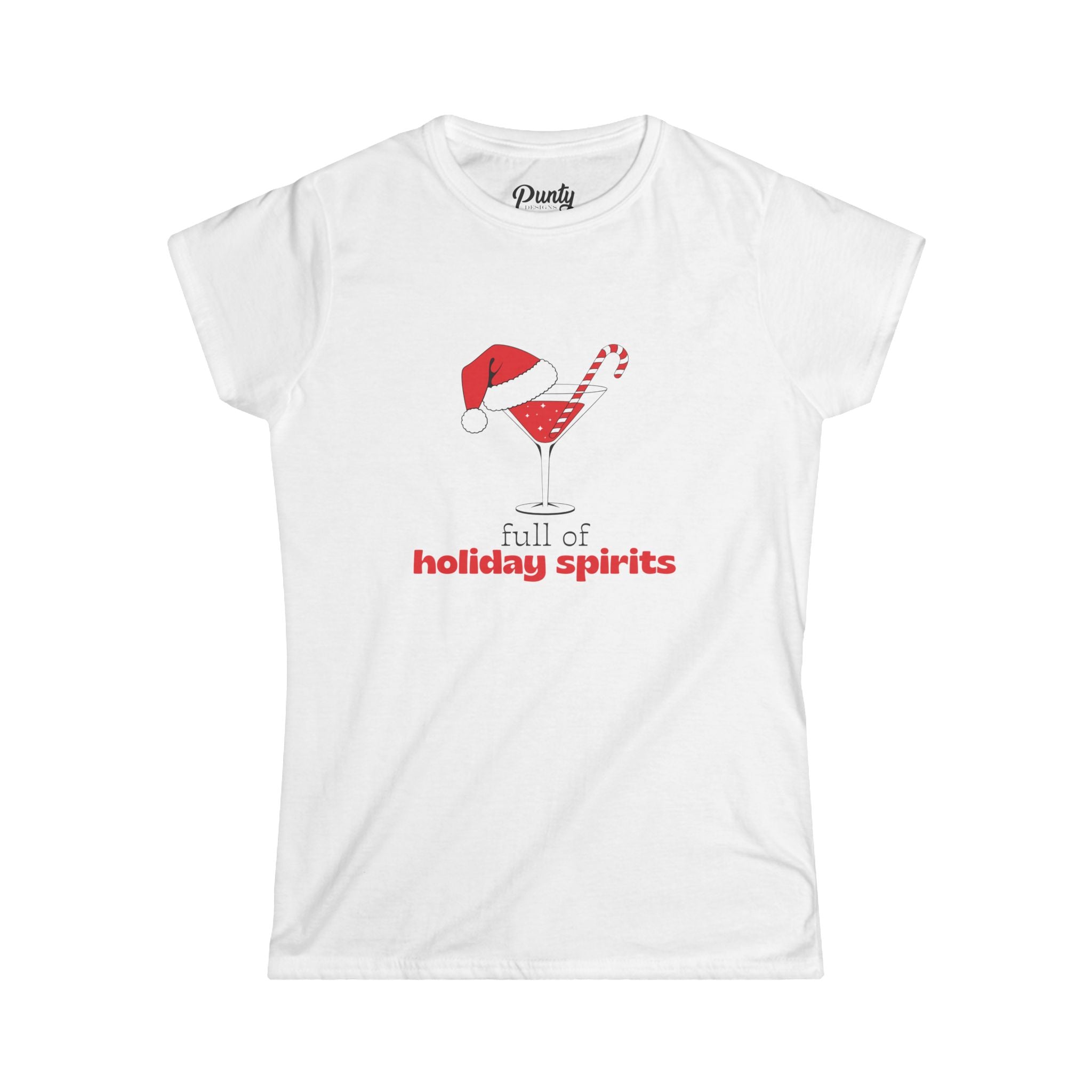 Full Of Holiday Spirits- Red- Fitted Softstyle Cotton Tee