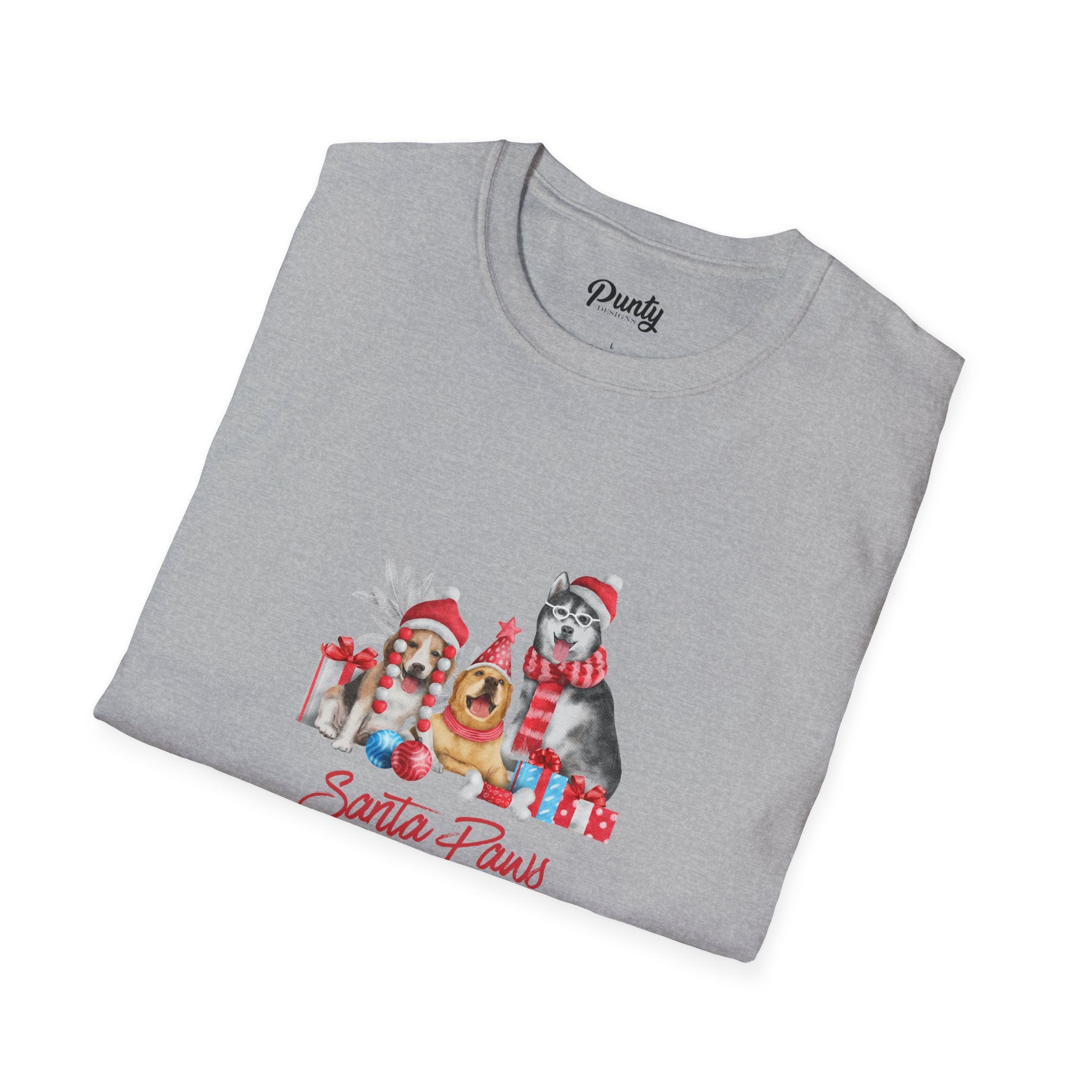 Santa Paws Is Coming To Town - Dogs - Softstyle Cotton Tee