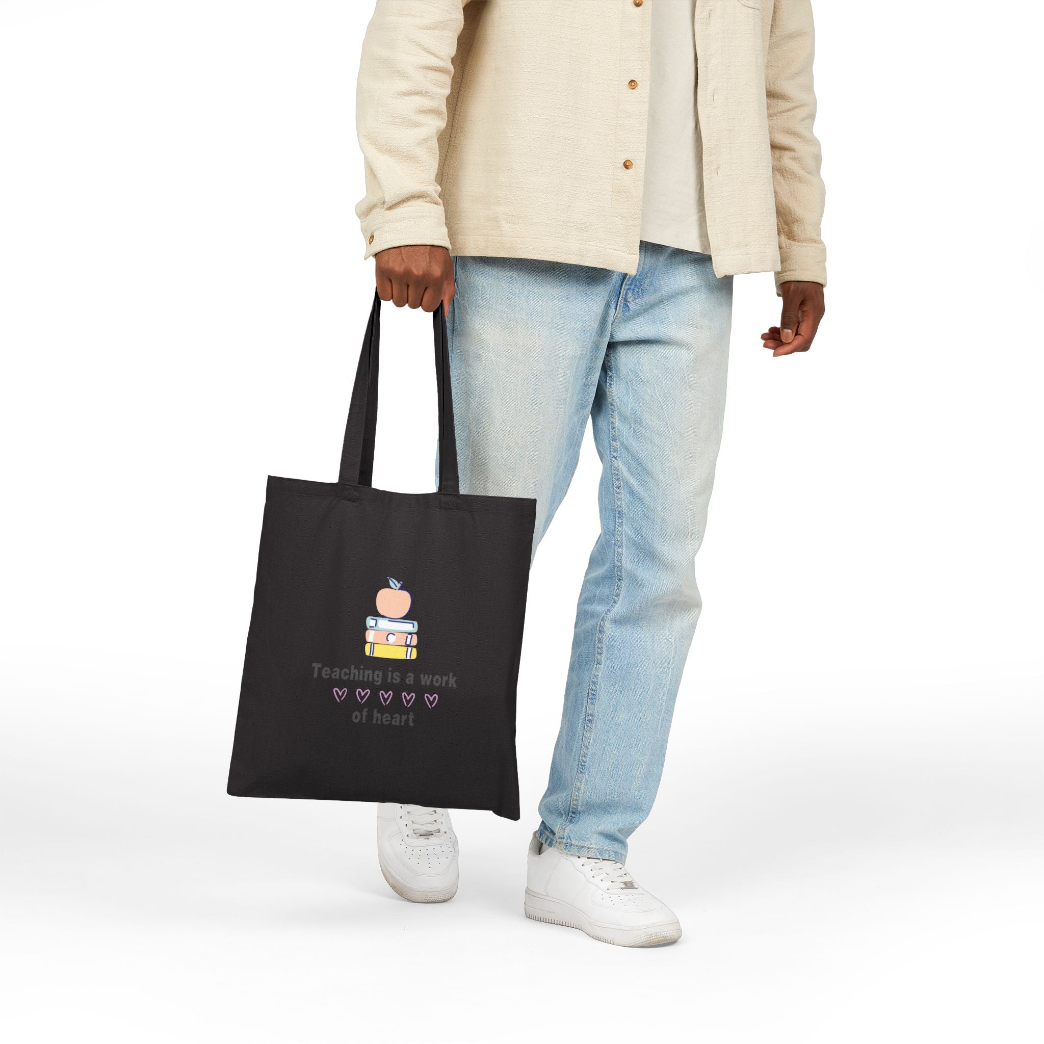 Teaching Is A Work Of Heart- Pink- Cotton Canvas Tote Bag